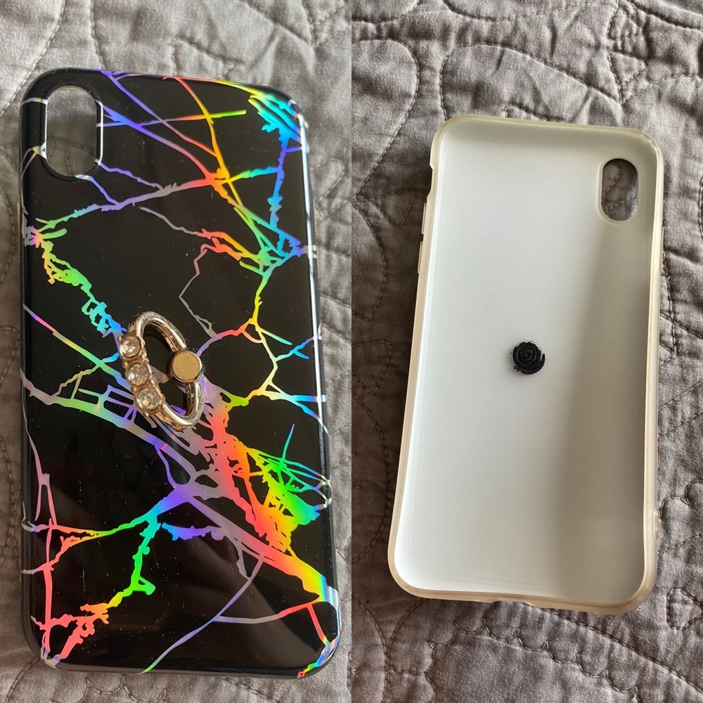 iPhone X Black & Holographic Chrome Marble Case